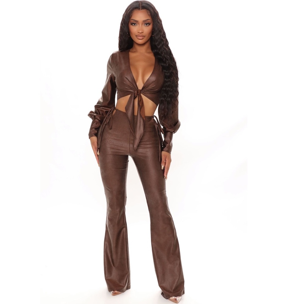 Brown Leather pant set